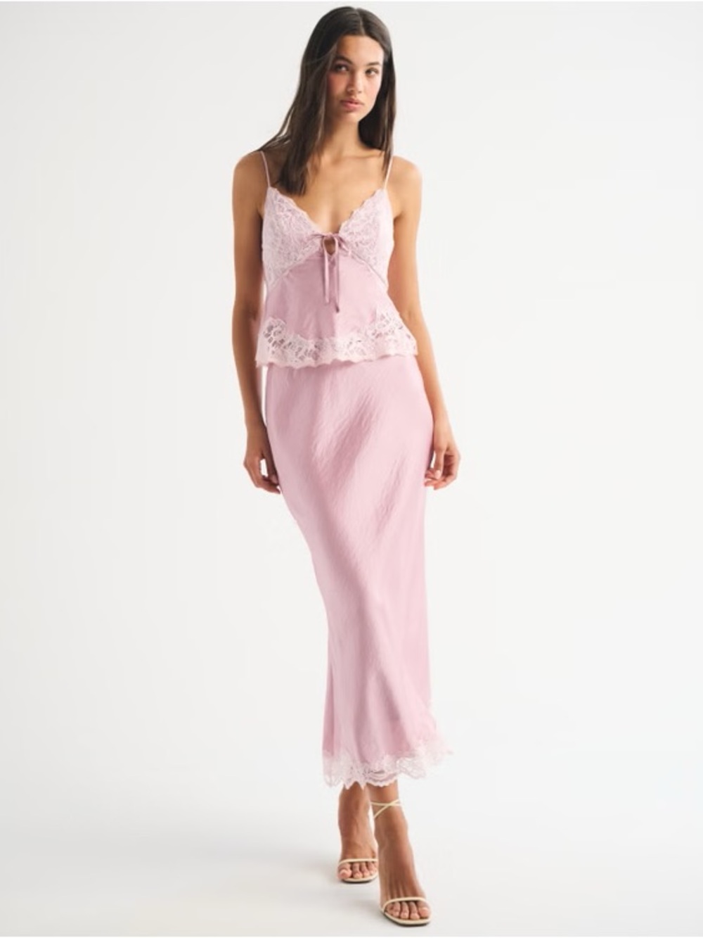 Abercrombie & Fitch Lace-Trim Slip Dress and Bralette Set — Blush Pink
